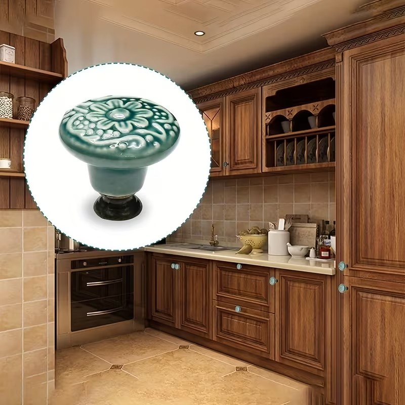Furniture Hardware China - 12개 세라믹 캐비닛 손잡이, 꽃무늬 디자인,